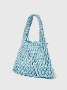 ROMWE Fairycore 1 Túi đi biển dệt họa tiết đại dương xanh đậm, phong cách nghỉ dưỡng, phụ kiện tự làm cho nữ, bao gồm 1 túi và 1 bộ phụ kiện, thích hợp cho mùa xuân/hè - Nhiều màu - Xem 6