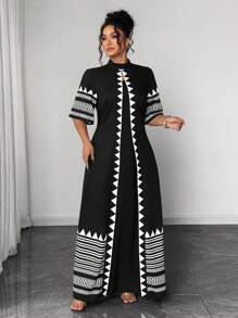 Elenzga 大码印花系带二合一连衣裙