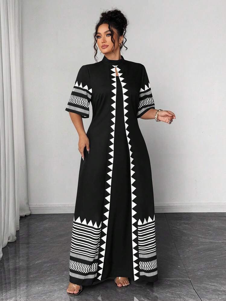 SHEIN Elenzya Vestido de talla grande con estampado y cordones, 2 en 1 - Negro - Añade 6