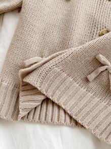 SHEIN Babygirl 杏色蝴蝶结针织开衫，百搭秋冬 - 杏色 - 查看 6