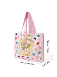 HARRY POTTER X SHEIN 1个神奇的比比怪味豆图案帆布手提袋，超大容量，适合通勤、购物、休闲、旅行，也适合女性、学生、圣诞节等场合，是绝佳的圣诞礼物之选，也是理想的送礼佳品。 - 粉色 - 查看 7