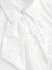 Girlism Áo sơ mi tay dài tay bồng thêu ngọc trai màu trắng trơn cho bé gái tuổi teen, thanh lịch ngọt ngào cổ điển, giản dị, thích hợp cho mùa xuân, thu, đông, mùa tựu trường, lễ hội, gia đình mặc ngoài trời hàng ngày, thích hợp cho nhiều dịp khác nhau - trắng - Xem 4