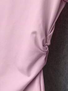 INAWLY 女式大码休闲圆领短袖褶皱T恤，夏季 - 粉色 - 查看 6