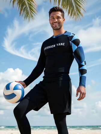Manfinity VDAYZ Heren Colorblock zwem-rashguardset met lange mouwen, Summer Beach Resort