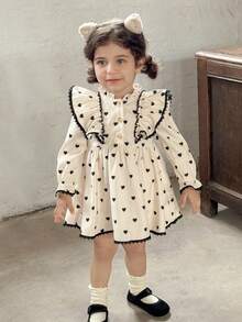 LMoss Kids 女婴心形图案荷叶边圆领梭织连衣裙 - 彩色 - 查看 5