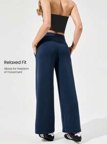 GLOWMODE 莫代尔丝绸触感阔腿高腰休闲裤，带侧袋，日常休闲秋季