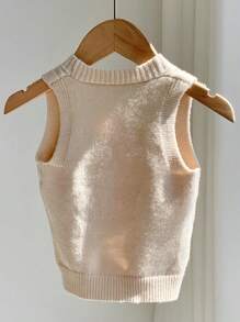 SHEIN Baby/Toddler Unisex Sleeveless V-Neck Knit Cardigan Vest, Soft, Comfortable, Versatile For Casual Wear, Suitable For Indoor, Outdoor, Daily, Sports, Play, Party, Photo Shoot, Festival, Halloween, Spring/Summer/Autumn/Winter Fall