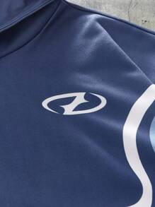 AXEPEAK 男士时尚撞色长袖休闲宽松连帽运动衫，适合秋冬 - 彩色 - 查看 4