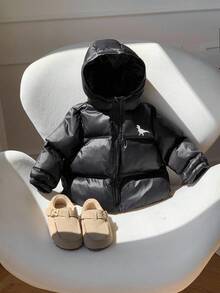 SHEIN Áo khoác trùm đầu họa tiết khủng long dễ thương cho trẻ mới biết đi/bé trai/bé gái, áo khoác cotton mềm mại, dày dặn, thoải mái, áo khoác ngoài thông thường cổ điển đa năng, phù hợp mặc trong nhà, ngoài trời, mặc hàng ngày, thể thao, vui chơi, tiệc tùng, chụp ảnh, lễ hội, thời trang đường phố, Halloween, Giáng sinh, năm mới, thu/đông - màu đen - Xem 7