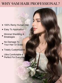 9AM Hair V Shape Clip In Hair Extension 100% Human Hair 1 Pcs With 4 Clips Natural Color Straight Hair For Women Easy To Style With Hair Curler And Straightener Invisible Suitable For Add Volume Lightweight All Day Wear Winter Christmas Halloween Costumes Autumn Outfits Women Fall Outfits Women Chic Elegant Glow Edgy Clean Classic Lit Snack Baddie 90s Vintage Retro Grunge Cottagecore Kawaii Cyberpunk Streetwear Preppy Futuristic Minimalist Street Style Bridal Photoshoot Date Night Casual Cozy - Natural Black - View 7