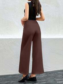 EURMUSE Damskie spodnie casualowe, proste, w jednolitym kolorze, luźne, z szerokimi nogawkami