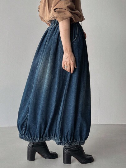 FRIFUL Women's Casual Washed Peplum Denim Mini Skirt Jeans Skirt