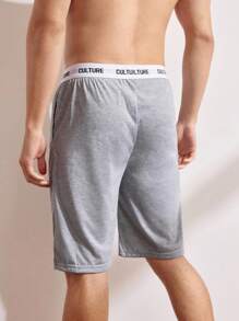 Men Contrast Letter Tape Sleep Shorts Sports - Light Grey - View 2