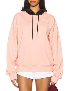 Champion 1 件女式撞色长袖抽绳连帽休闲运动衫 - 粉色 - 查看 1