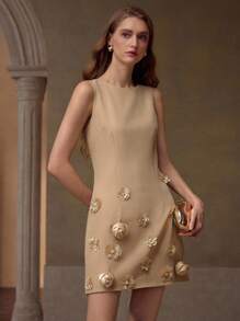 MOTF PREMIUM فستان قصير بدون أكمام مزين بسحاب - كاكي - مشاهدة 2