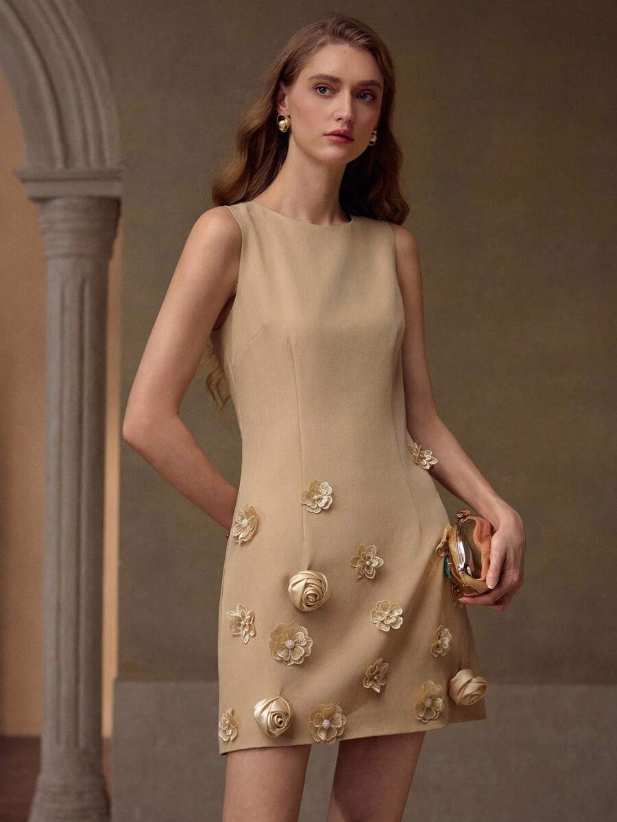 MOTF PREMIUM فستان قصير بدون أكمام مزين بسحاب - كاكي - مشاهدة 2