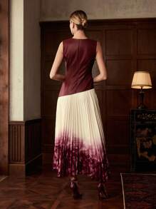 ZEYLAH Vestido sin mangas con cuello redondo, cintura entallada y estampado, para principios de otoño - Rojo - Ver 3