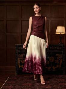 ZEYLAH Vestido sin mangas con cuello redondo, cintura entallada y estampado, para principios de otoño - Rojo - Ver 5