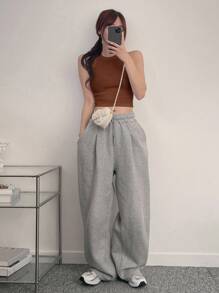 DAZY Áo ba lỗ thể thao ngắn màu trơn dành cho nữ - Rỉ Nâu - Xem 2