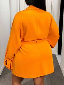 Slaydiva Áo khoác công sở/giải trí cổ điển kiểu phương Tây cổ điển thu đông 2025 mới, cỡ lớn dành cho nữ, tay dài, có cổ, vai trễ, nhiều túi, có thắt lưng, áo khoác tiện dụng màu cam mùa thu - trái cam - Xem 2