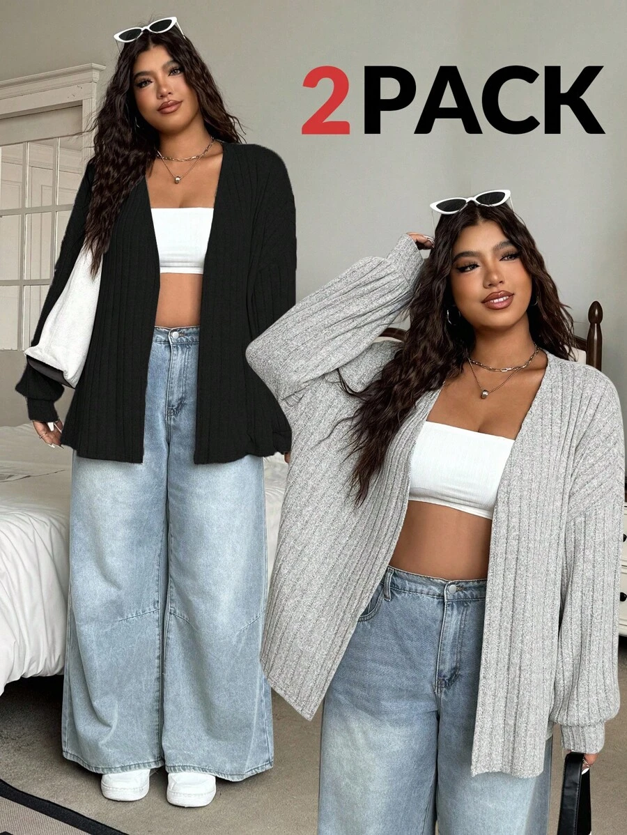 SHEIN EZwear 2 chiếc áo khoác chuyển tiếp thoải mái màu đen + xám cỡ lớn - Nhiều màu - Xem 1