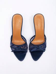 CUCCOO CHICEST New Fashion Versatile Rhinestone Bowknot Strap Stiletto High Heel Sandals For Christmas - Navy Blue - View 9