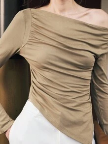 Uhlyne Uhlyne ملابس علوية كاجوال طويل الأكمام من الجيرسيه الأسيمتري للنساء من موديل ، أنيق ، للعمل ، للمعلمات ، للعودة إلى المدرسة ، للخريف ، محايد ، كاجوال للأعمال ، أسلوب المال القديم - اخضر زيتون - مشاهدة 3