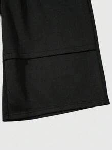 ROMWE MEN Street Life 男士刺绣图案宽松七分长运动裤 - 黑色 - 查看 4