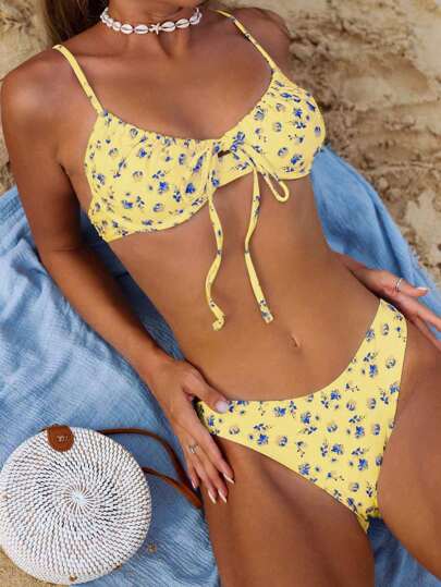 Swim Mod Vacation Beach Ditsy Floral Bikini Set For Summer