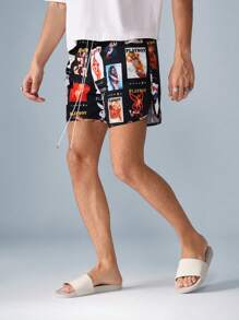 PLAYBOY X SUMWON Magazine Cover Print Swimming Trunks Beach Board Shorts Summer Holiday Festival Vacation Luxury Swimming Surfing Pool Wear - Black - View 4