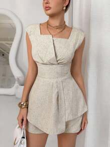 Lavishia Set de 2 piezas de top con escote asimétrico y shorts con estilo vintage para uso casual - Multicolor - View 3