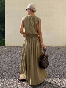 Livesso 2件套女士夏季无袖宽松背心和裙子套装