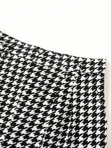 Ellevyn 女士褶皱锥形裤，针织弹力千鸟格印花格子，优雅日常穿着，秋冬 - 黑與白 - 查看 7