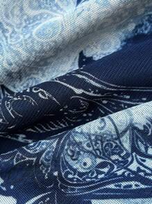 SHEIN Unity 海军蓝腰果印花低胸系带不对称下摆优雅女士度假夏装