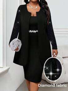 SHEIN Lady 2025 New Spring And Summer Casual Elegant Black Plus Size Coats Autumn Women's Wedding Guest Women's Back To School Autumn Women's Teacher's Business Casual Women's Office Wear Women's Elegant Work Coat Women's Teacher Vintage Jacket - Black - View 1