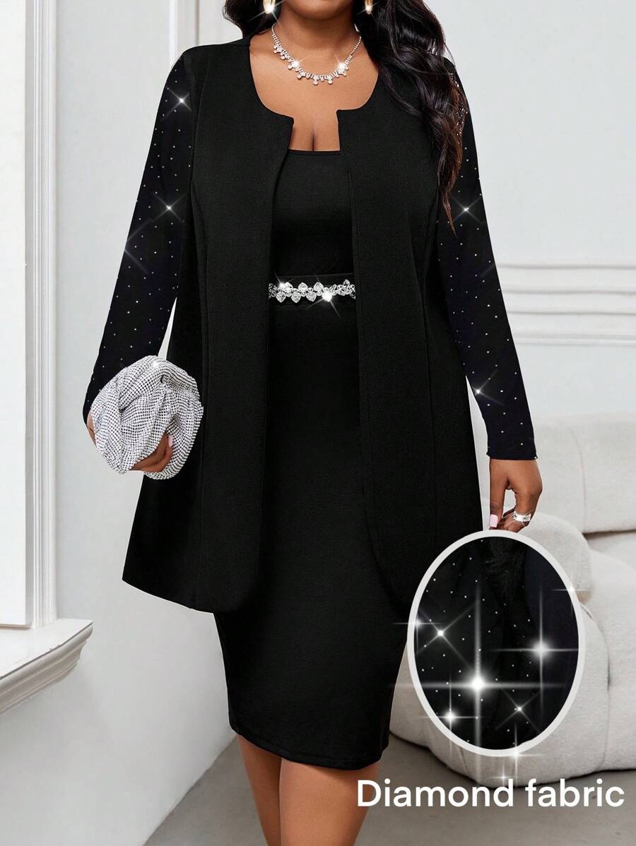 SHEIN Lady 2025 New Spring And Summer Casual Elegant Black Plus Size Coats Autumn Women's Wedding Guest Women's Back To School Autumn Women's Teacher's Business Casual Women's Office Wear Women's Elegant Work Coat Women's Teacher Vintage Jacket - Black - View 1