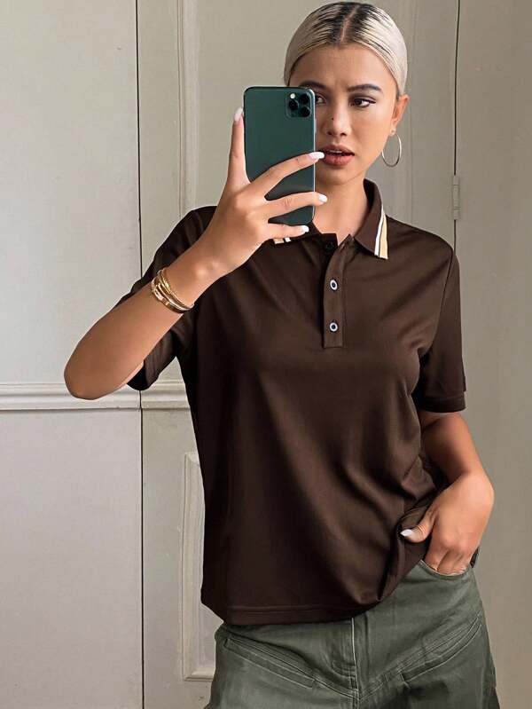 DAZY Camiseta de manga corta casual de mujer con bloques de color y rayas, para el verano