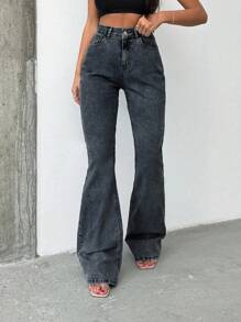 SHEIN Tall HIGH RISE FLARED LONG BLACK JEAN TALL - Dark Grey - View 5