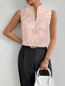 Elenzga Ärmellose Damen Bluse für den Sommer, geprägte Stoff elegante Lässig Pendler Oberteil, schlankend