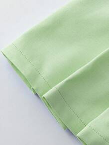 Chiquease 全新女式编织褶皱 A 字型前拉链后松紧腰修身休闲短裤，舒适优雅的日常穿着 - 綠色 - 查看 5