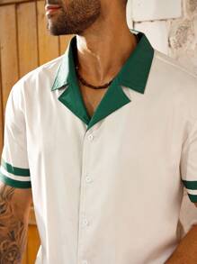 Manfinity Homme Plus Size Men Summer Resort Tropical Palm Tree Print Cuban Collar Short Sleeve Shirt Set - Multicolor - View 6