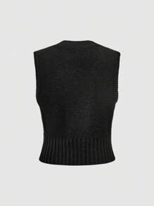 SHEIN MOD Women's Simple Casual Solid Color Button Decor Cable Knit V-Neck Sweater Vest In Fall/Winter
