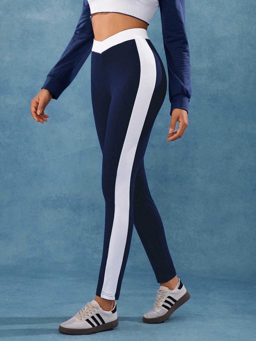 Hanevo سراويل ليغينغز نسائية ذات خصر مرتفع بألوان متباينة ، متعددة الاستخدامات و أنيقة