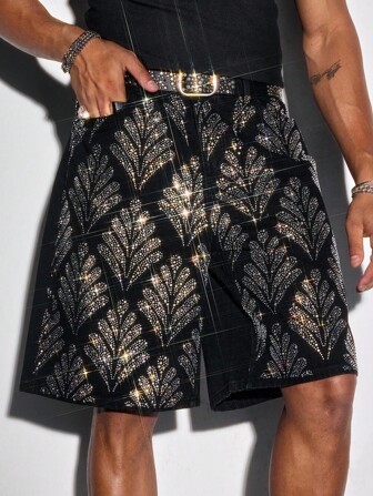 Street Life Shorts vaqueros holgados y sueltos para hombre con diseño de strass y bolsillos