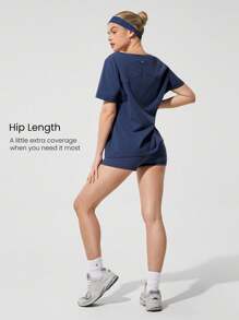 GLOWMODE 比马棉休闲柔软弹力透气常规版型臀长 V 领 T 恤日常休闲装 - Dark Blue - 查看 4