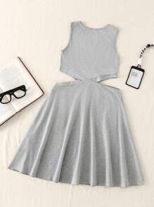 1 件女童休闲交叉设计迷你连衣裙，夏季 - 灰色 - 查看 2