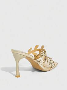 CUCCOO SZL Giày cao gót mỏng mũi vuông dành cho nữ có thiết kế hình con bướm - Vàng - Xem 6