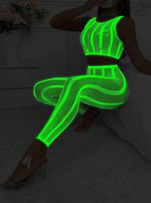 2pcs/Set Women's Neon Lingerie Set - Sexy Fishnet Bridallingerie - White - View 1