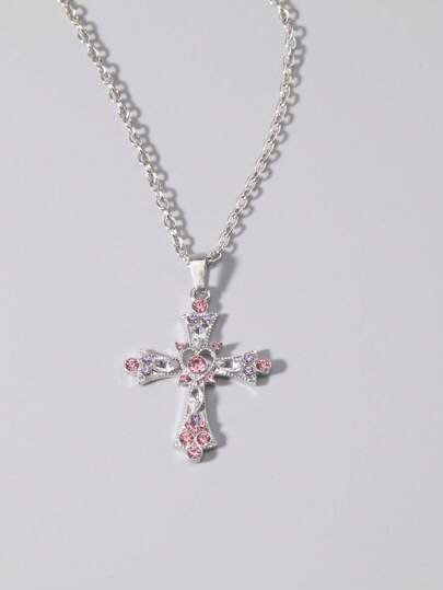 Goth 3pcs Y2K Luxury Artificial Crystal Cross, Pentagram, Bowknot Necklace Set For Women