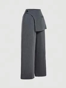 SHEIN MOD Women Dark Gray Overlay Formal Pants, Suitable For Back To School Season, Workwear In Fall/Winter - Dark Grey - View 4